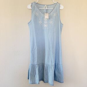 Roper Womens Blue Chambray 100% Cotton Dress Size Large Embroidered Boho Cowgirl
